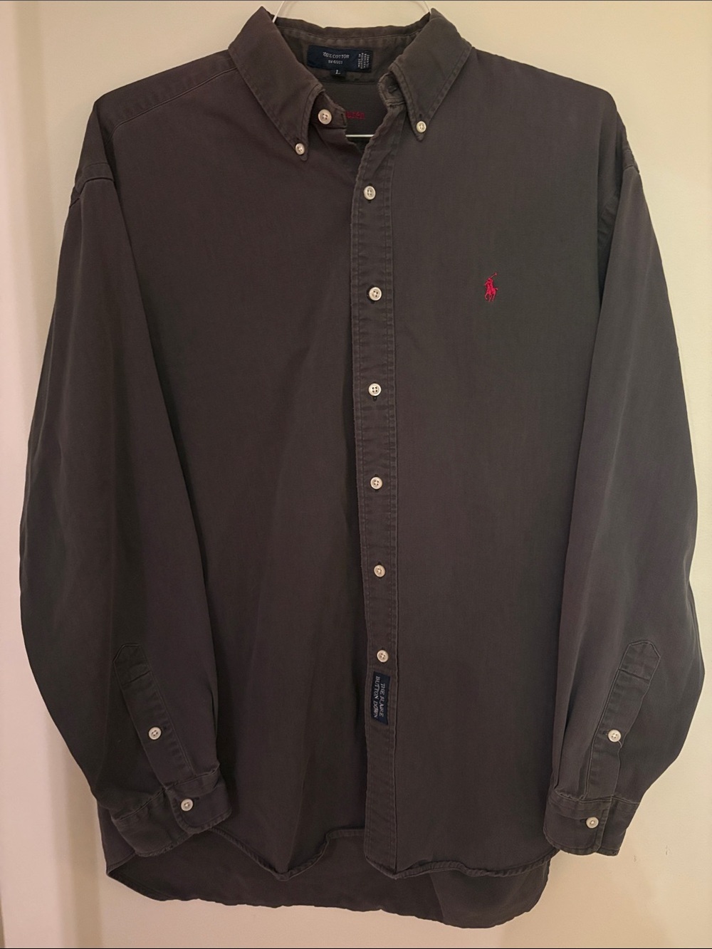 Ralph Lauren Men’s Charcoal Blaire Button-Down Shirt with Red Pony Size Large